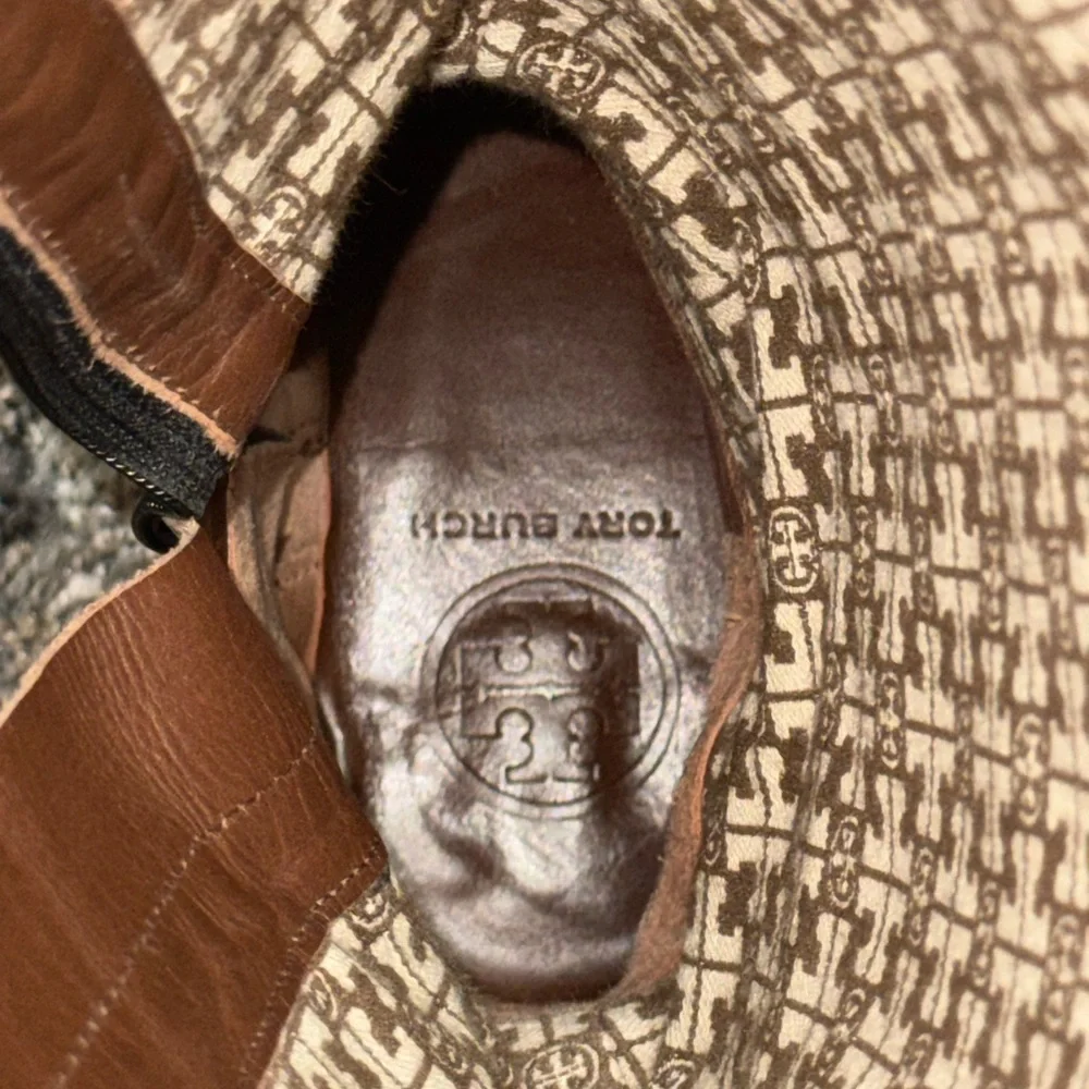 Tory Burch Brown Leather & Monogram Quilted Boots